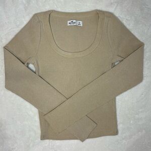 Hollister Long Sleeve Ribbed Top - tan - XS